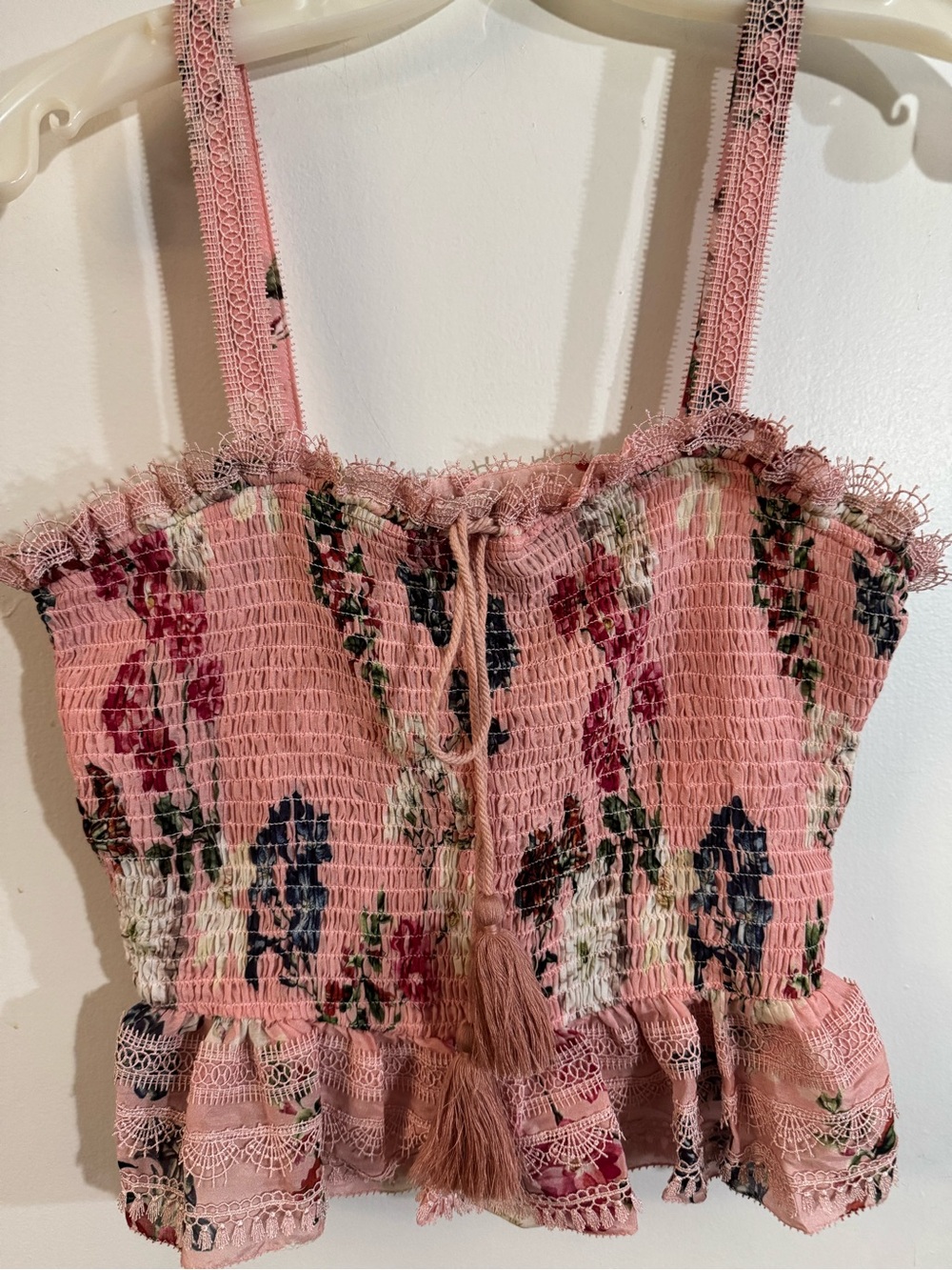 NICHOLAS lace fringe floral crop silk cotton blend - S